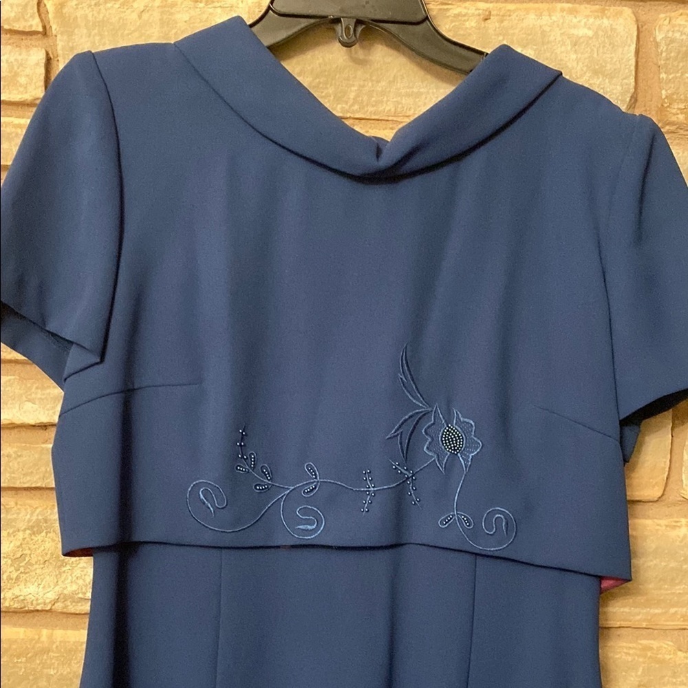 Donna Morgan Elegant Navy Blue Dress Size 10 - Picture 4 of 11